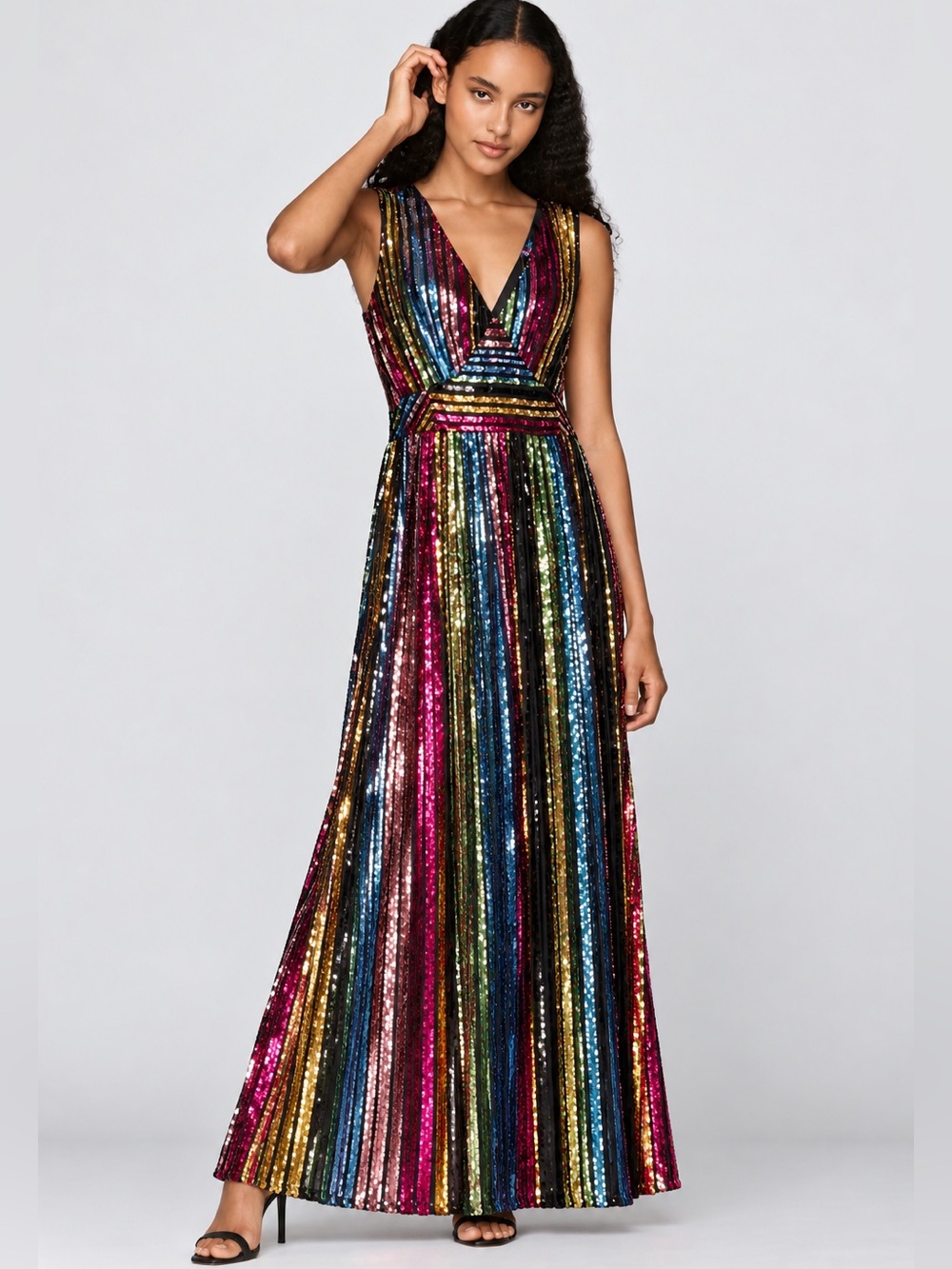 NWT Skies Are Blue Multicolor Rainbow Sequin Maxi Dress Sz 1X
